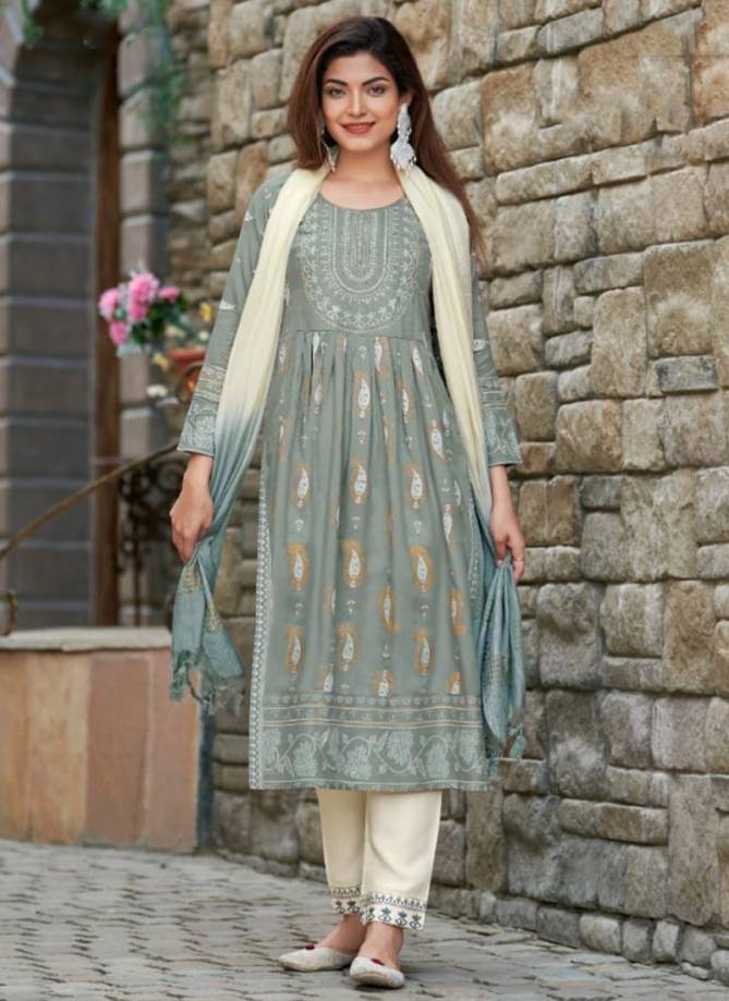 Gray Colour Rangjyot Rang Manch New Latest Ethnic Wear Rayon Kurti With Pant And Dupatta Collection 1008